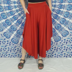 Calça Pantalona Pantacourt Cintura Alta Com Bolso Terracota