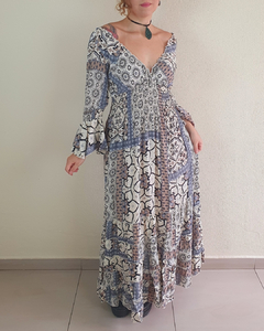 Vestido Boho Chic Longo Estampa Floral Indiano