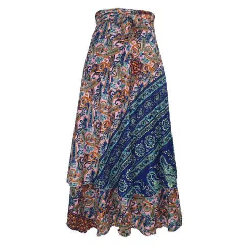 Saia Longa Indiana Estampada Hippie e Boho Saia Envelope Saia Transpassada Vira Vestido