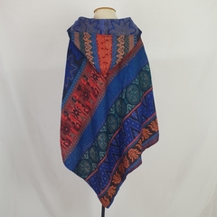 Poncho Estampado Étnico Unissex Com Bolso e Capuz Hippie e Boho 