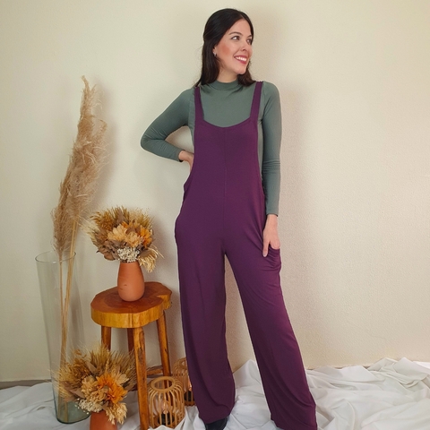 Macacão Estilo Jardineira Salopete Feminina Violeta Com Bolso