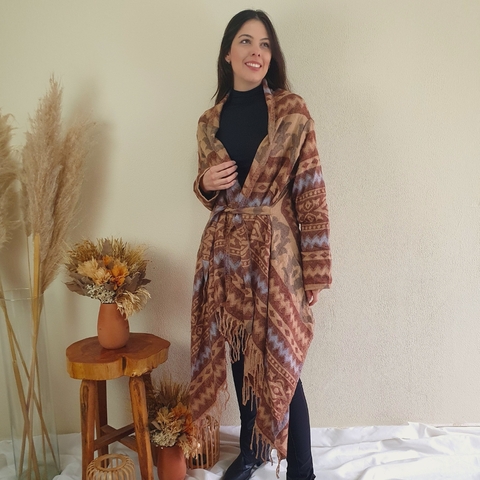 Poncho com Amarração Feminino Estilo Casaco Boho Chic