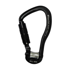 MOSQUETÃO DE ALUMÍNIO TIPO HMS C/ TRAVA AUTOMÁTICA DE ROSCA E POLIA TRANS-T 24KN PRETO ALPEN PASS