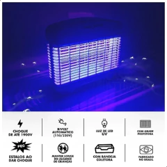 MATA INSETO ELÉTRICO PARA MOSQUITO/MARUIM 220V PRETO CASA ATTRACT - Terratop Aventura