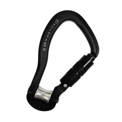 MOSQUETÃO DE ALUMÍNIO TIPO HMS C/ TRAVA AUTOMÁTICA DE ROSCA E POLIA TRANS-T 24KN PRETO ALPEN PASS na internet