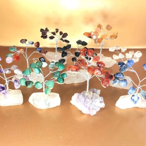Arvore de Pedras Naturais Preciosas 5 Galhos Base Cristal