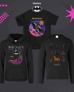 Conjunto de sudadera crewneck, sudadera con capucha y camiseta negra con diseños inspirados en Batman Returns.
