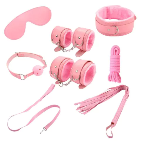 KIT FETISH - BONDAGE 7 PIEZAS - JUEGO DE SUMISIÓN - (ROSA)