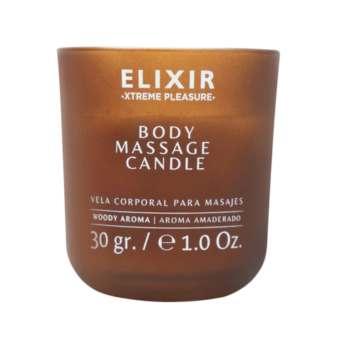 VELA PARA MASAJE CORPORAL CON FEROMONAS - AROMA AMADERADO - MARCA ELIXIR - 30 GR