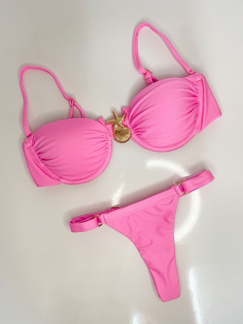 Biquíni Aro Franzido Sereia Fio Dental Regulagem Rosa Sorvete - comprar online