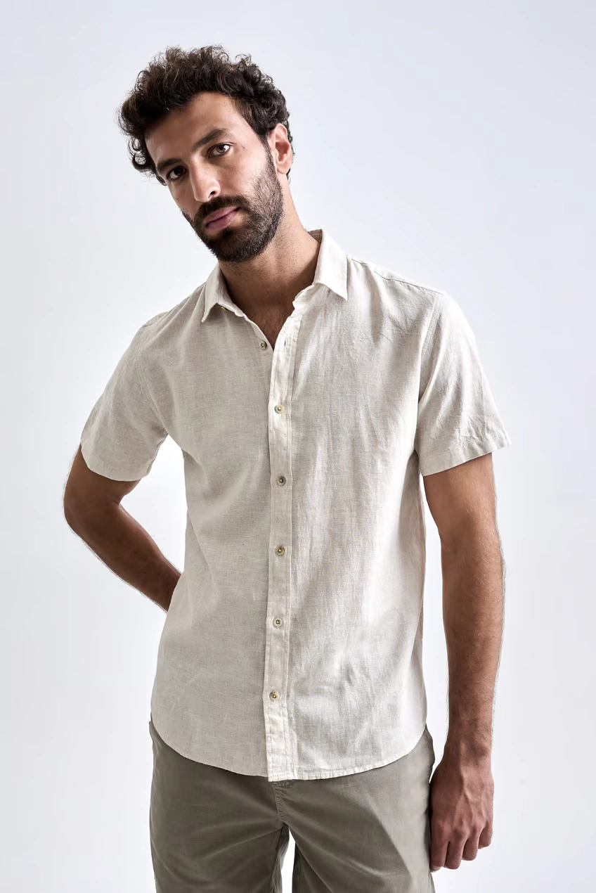 Camisa De Linho Austral Belize Manga Curta Natural
