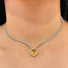 Colar Prata 925 Meia Riviera Topázios Incolores 2mm + Citrino Oval - comprar online