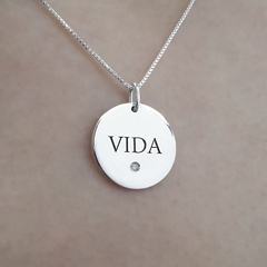 Colar Prata 925 Medalha 15mm Personalizado Nome + Pedra - comprar online