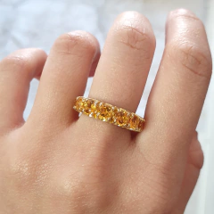 Anel Prata 925 Aliança Inteira G Citrinos Amarelos - comprar online