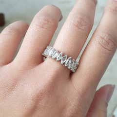 Anel Prata 925 Aliança Inteira Topázios Incolores Navete na internet