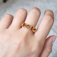 Anel Prata 925 Meia Aliança G com Citrinos Laranjas - comprar online