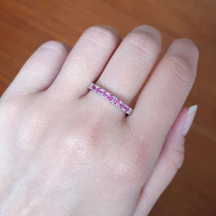 Anel Prata 925 Meia Aliança P Turmalinas Rosas - comprar online