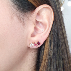Brinco Prata 925 Mini Earcuff Turmalina Rosa, Rodolita e Quartzo na internet
