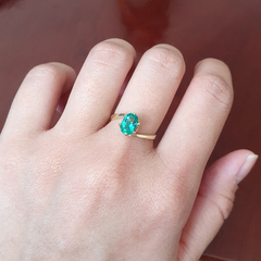 Anel Ouro 18k Solitário Esmeralda Oval 5x7mm na internet
