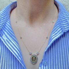 Colar Prata 925 Medalha Milagrosa Topázios Incolores - loja online