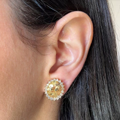 Brinco Prata 925 Oval G Citrino e Topázios Incolores na internet