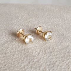 Brinco Ouro 18k Topázio Incolor 6mm - Boreale Joias