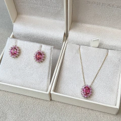 Brinco Ouro 18k Oval M Turmalina Rosa e Safiras Rosas - comprar online