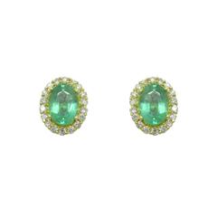 Brinco Ouro 18k Oval Esmeralda com Diamantes