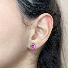 Brinco Prata 925 Oval P Turmalina Rosa e Safiras Rosas na internet