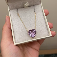 Colar Luciana GG Prata 925 Coração Ametista Lavanda - Boreale Joias