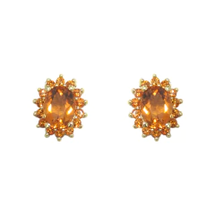 Brinco Ouro 18k Oval com Citrinos Laranjas - comprar online