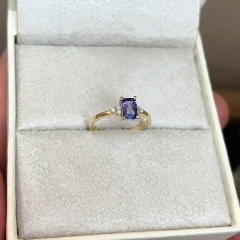 Anel Ouro 18k com Tanzanita Retangular e Diamantes - Boreale Joias