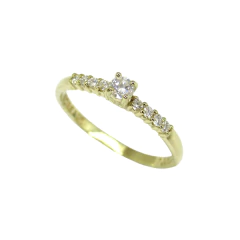 Anel Ouro 18k Solitário Diamante 8 Pontos + Diamantes no aro - comprar online