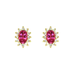 Brinco Ouro 18k Oval P Turmalina Rosa e Safiras Brancas - comprar online