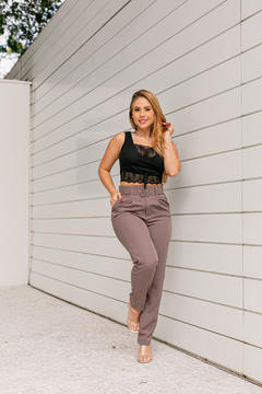 Calça Alfaiatária Social Com Cinto Esporte Fino Feminina