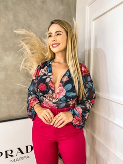 Imagem do Body Feminino Estampado Transpassado Tule Lauren