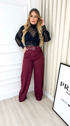 Body Feminino Tule Detalhe Punho Gola Alta Lançamento - comprar online