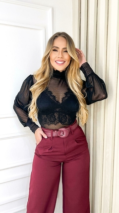 Imagem do Body Feminino Tule Detalhe Punho Gola Alta Lançamento