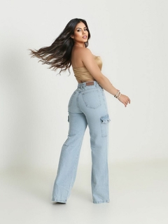 Calça Cargo Pantalona Wide Leg Jeans na internet