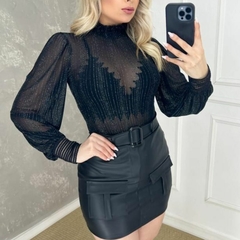 Body Feminino Tule Detalhe Punho Gola Alta Lançamento - comprar online