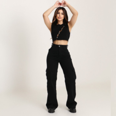 Calça Cargo Pantalona Wide Leg Jeans na internet