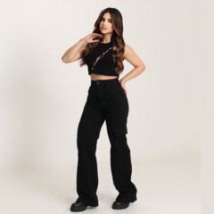 Calça Cargo Pantalona Wide Leg Jeans - comprar online