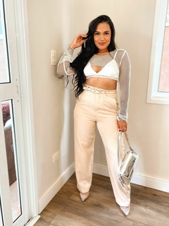 Calça Feminina Pantalona Alfaiatária Cinto Encapado na internet