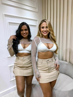 Saia Jeans Feminina Cargo Bolsos Lycra na internet