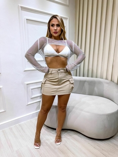 Imagem do Saia Jeans Feminina Cargo Bolsos Lycra