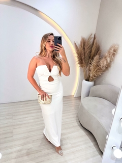 Vestido Midi Decote V Maya Poliamida Elegante - comprar online