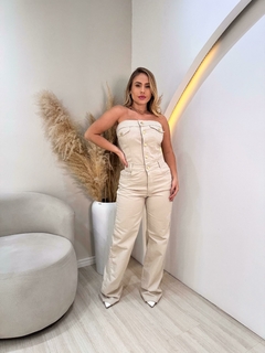Imagem do Jardineira Feminina Jeans Pantalona botões Tomara que Caia