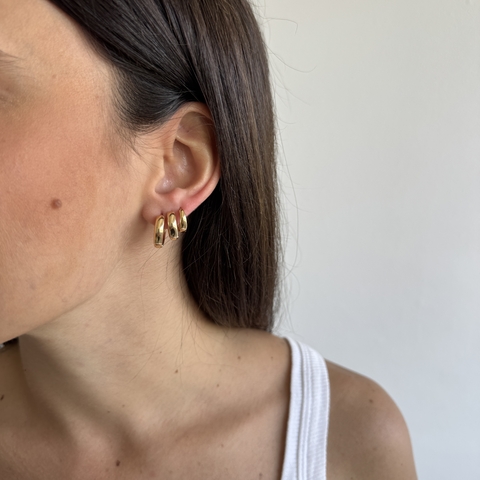 Trio Argola Arredondada Média Dourada - comprar online