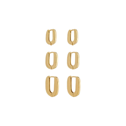 Trio de Argolas Quadradinhas Dourada - comprar online