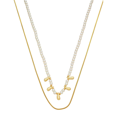 Colar 2 Fios Pérola Gotinhas Dourado - comprar online